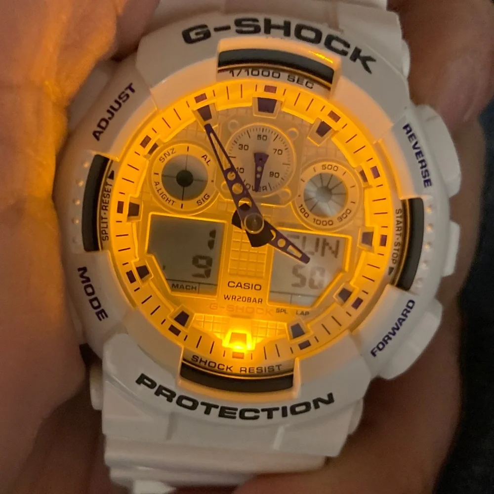 Casio Gshock GA-100A, glossy white gray purple colorway, new battery, full kit